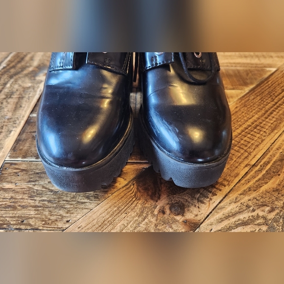 Zara Trafaluc Chunky Block Platform Heels Lace Up Faux Leather Boots Size 6.5 - Picture 5 of 13
